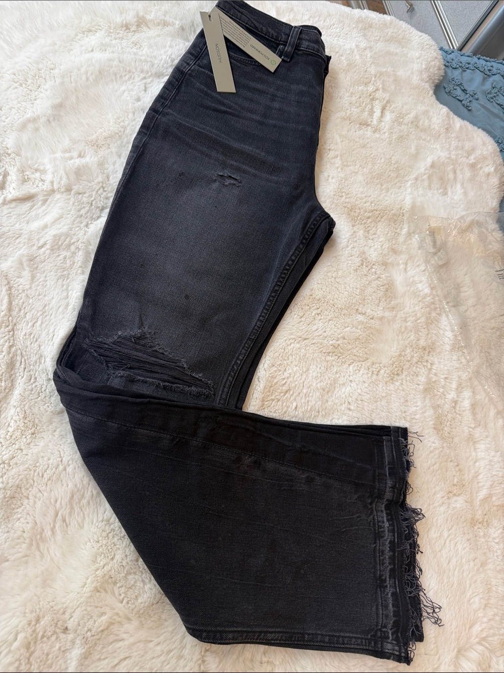 Hudson Jeans Black Distressed Flare Wide-Leg Jeans